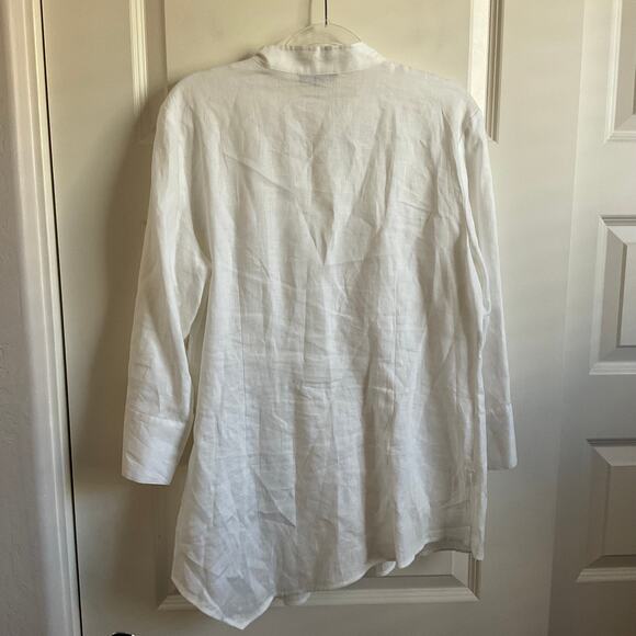 Go Silk White 100% Linen Boho Asymmetrical Hem Lagenlook Top - Size XL - Picture 8 of 8